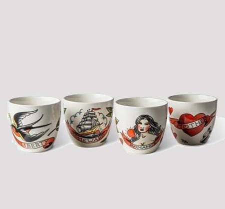 Set de 4 Tasses à café - Tatouage - Pols Potten